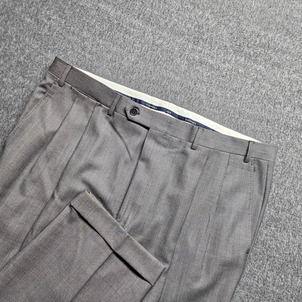 Canali Dress Trousers Mens 58R Grey 100% Pure Wool Pleated Cuffed Made in Italy